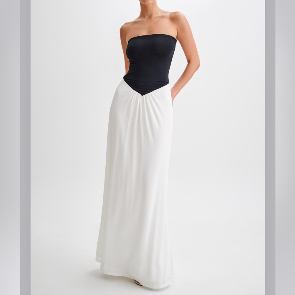 Meshki Black and White Strapless Maxi Dress